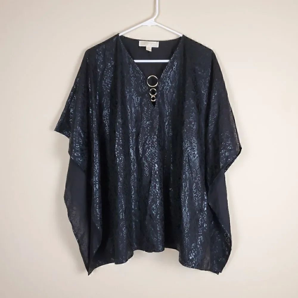 Michael Michael Kors Black Snake Print Flutter Blouse Size Small/Medium